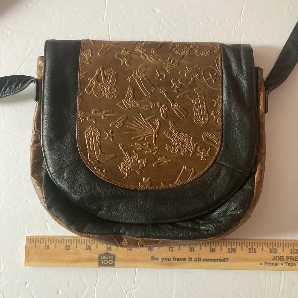 Carlos Falchi Black and Brown Embossed Crossbody Bag Vintage 80’s